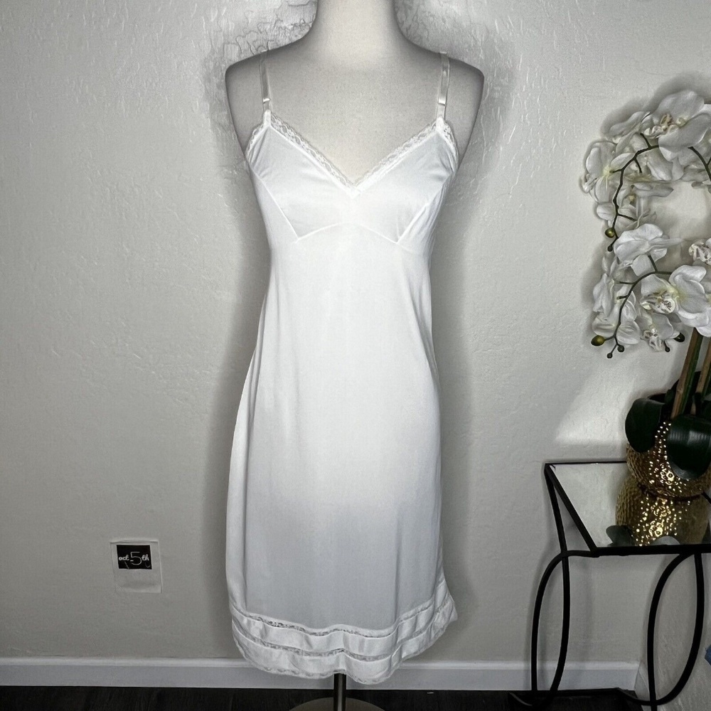 Vintage 70s JC Penney Lingerie Slip Dress Nightgown White Union Made USA 14/36